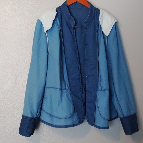 INC International Concepts  Denim Jacket Blazer Military Style Gold Button - Picture 10 of 14